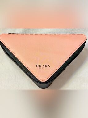 Prada pink and black Black Triangle Zip Beauty  makeup pouch